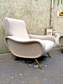 Marco Zanuso Marco Zanuso Pair of Vintage Lady Chairs Newly Recovered in Beige Wool Chine - 3342743