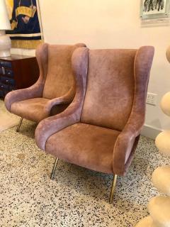 Marco Zanuso Marco Zanuso Senior Armchairs for Arflex in Opaque Rose Suede Leather Pair - 4619792