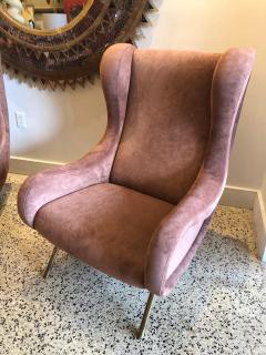 Marco Zanuso Marco Zanuso Senior Armchairs for Arflex in Opaque Rose Suede Leather Pair - 4619794