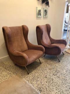 Marco Zanuso Marco Zanuso Senior Armchairs for Arflex in Opaque Rose Suede Leather Pair - 4619795
