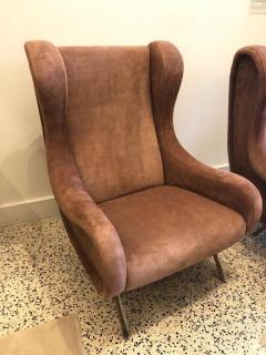 Marco Zanuso Marco Zanuso Senior Armchairs for Arflex in Opaque Rose Suede Leather Pair - 4619802