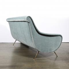Marco Zanuso Mid Century Lady Sofa in Powder Blue Velvet Mohair Brass Legs by Marco Zanuso - 4622913