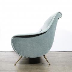 Marco Zanuso Mid Century Lady Sofa in Powder Blue Velvet Mohair Brass Legs by Marco Zanuso - 4622929
