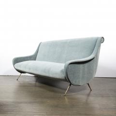 Marco Zanuso Mid Century Lady Sofa in Powder Blue Velvet Mohair Brass Legs by Marco Zanuso - 4622937
