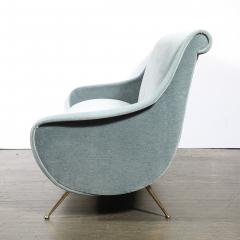 Marco Zanuso Mid Century Lady Sofa in Powder Blue Velvet Mohair Brass Legs by Marco Zanuso - 4622980