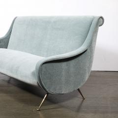 Marco Zanuso Mid Century Lady Sofa in Powder Blue Velvet Mohair Brass Legs by Marco Zanuso - 4622981