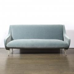 Marco Zanuso Mid Century Lady Sofa in Powder Blue Velvet Mohair Brass Legs by Marco Zanuso - 4622983