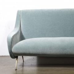 Marco Zanuso Mid Century Lady Sofa in Powder Blue Velvet Mohair Brass Legs by Marco Zanuso - 4622984