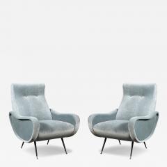Marco Zanuso Mid Century Modernist Lady Arm Chairs in Powder Blue Mohair by Marco Zanuso - 4567865