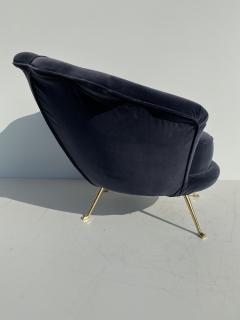 Marco Zanuso Pair Scalloped Back Velvet Lounge Chairs with Brass Legs - 1275713