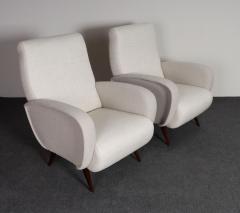 Marco Zanuso Pair of Italian Walnut and Gray and White Tweed Club Chairs after Marco Zanuso - 4611682