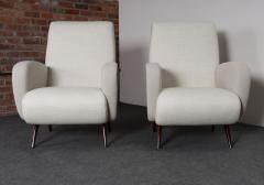 Marco Zanuso Pair of Italian Walnut and Gray and White Tweed Club Chairs after Marco Zanuso - 4611683