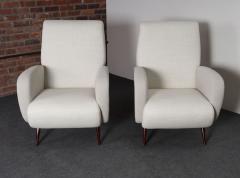 Marco Zanuso Pair of Italian Walnut and Gray and White Tweed Club Chairs after Marco Zanuso - 4611684