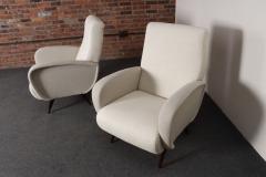 Marco Zanuso Pair of Italian Walnut and Gray and White Tweed Club Chairs after Marco Zanuso - 4611685