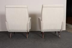 Marco Zanuso Pair of Italian Walnut and Gray and White Tweed Club Chairs after Marco Zanuso - 4611686