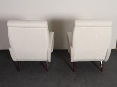 Marco Zanuso Pair of Italian Walnut and Gray and White Tweed Club Chairs after Marco Zanuso - 4611687