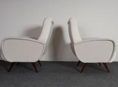 Marco Zanuso Pair of Italian Walnut and Gray and White Tweed Club Chairs after Marco Zanuso - 4611689