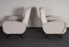 Marco Zanuso Pair of Italian Walnut and Gray and White Tweed Club Chairs after Marco Zanuso - 4611690