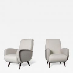 Marco Zanuso Pair of Italian Walnut and Gray and White Tweed Club Chairs after Marco Zanuso - 4614164