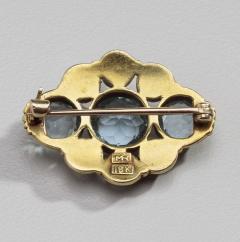 Margaret Rogers American Arts Crafts Gold Brooch with Aquamarines Pearls by Margaret Rogers - 2396872