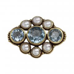 Margaret Rogers American Arts Crafts Gold Brooch with Aquamarines Pearls by Margaret Rogers - 2398036