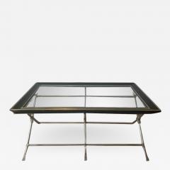 Marge Carson MODERN NEOCLASSICAL BRUSHED NICKEL AND BRASS TRIPLE X BASE COFFEE TABLE - 1953478