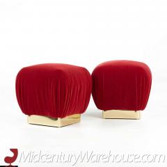 Marge Carson Mid Century Brass Souffle Poof Ottoman Pair - 3689507