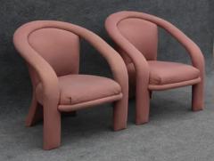 Marge Carson Pair of Pink Suede Sculptural Ribbon Armchairs or Lounge Chairs by Marge Carson - 3433196