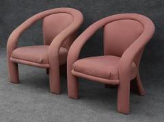 Marge Carson Pair of Pink Suede Sculptural Ribbon Armchairs or Lounge Chairs by Marge Carson - 3433348