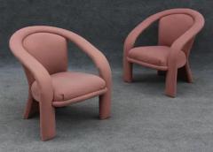 Marge Carson Pair of Pink Suede Sculptural Ribbon Armchairs or Lounge Chairs by Marge Carson - 3433427