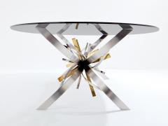 Maria Pergay Maria Pergay polished steel and brass dining table Gerbe 1970 - 4095160