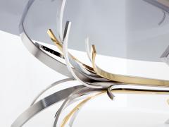 Maria Pergay Maria Pergay polished steel and brass dining table Gerbe 1970 - 4095163