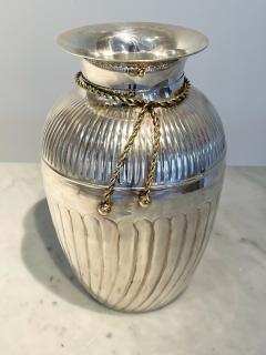 Maria Pergay Modernist Silver Vase With Stylized Brass Tassels Attributed to Maria Pergay - 3889577