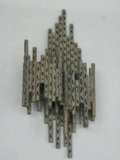 Maria Pergay Pair of French Mid Century Modern Perforated Iron Sconces Attr Maria Pergay - 1830060