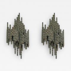 Maria Pergay Pair of French Mid Century Modern Perforated Iron Sconces Attr Maria Pergay - 1832950