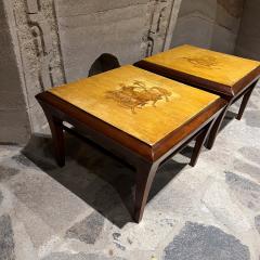 Maria Teresa Mendez 1960s Neoclassical Hand Painted Side Tables Mahogany Goatskin - 3555563