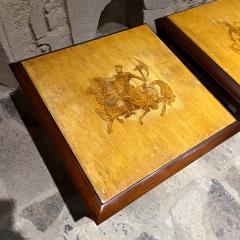 Maria Teresa Mendez 1960s Neoclassical Hand Painted Side Tables Mahogany Goatskin - 3555564