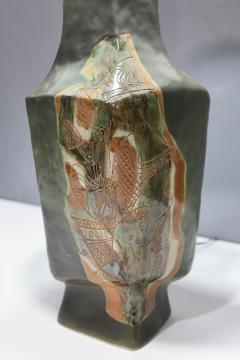 Marianna Von Allesch Marianna von Allesch Ceramic Table Lamp with Etching on Two Corners Signed - 2751870