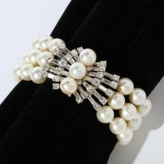 Marianne Ostier Marianne Ostier Triple Strand Cultured Pearls Bracelet w 5kt Diamond Clasp - 2946617