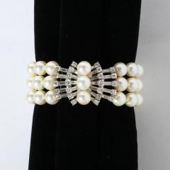 Marianne Ostier Triple Strand Cultured Pearls Bracelet w 5kt Diamond Clasp - 2220080