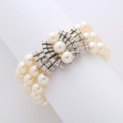 Marianne Ostier Triple Strand Cultured Pearls Bracelet w 5kt Diamond Clasp - 2220081
