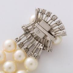 Marianne Ostier Triple Strand Cultured Pearls Bracelet w 5kt Diamond Clasp - 2220084
