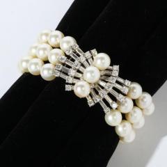 Marianne Ostier Triple Strand Cultured Pearls Bracelet w 5kt Diamond Clasp - 2220092