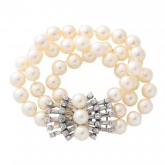 Marianne Ostier Triple Strand Cultured Pearls Bracelet w 5kt Diamond Clasp - 2221898