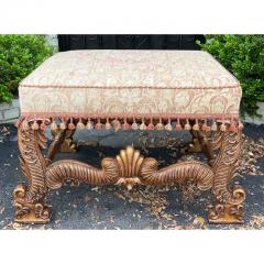 Mariano Fortuny 18th C Style Fortuny Upholstered Giltwood Ottoman Footstool Bench - 3135936