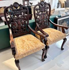 Mariano Fortuny Pair of Antique Portuguese Arm Chairs W Fortuny Seats - 3113484