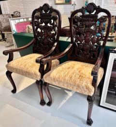 Mariano Fortuny Pair of Antique Portuguese Arm Chairs W Fortuny Seats - 3113489