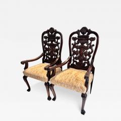 Mariano Fortuny Pair of Antique Portuguese Arm Chairs W Fortuny Seats - 3115971