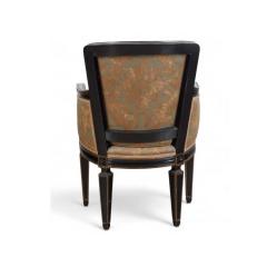 Mariano Fortuny Pair of Fortuny Louis XVI Style Parcel Gilt Ebonized Arm Chairs - 4254785