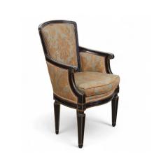 Mariano Fortuny Pair of Fortuny Louis XVI Style Parcel Gilt Ebonized Arm Chairs - 4254786